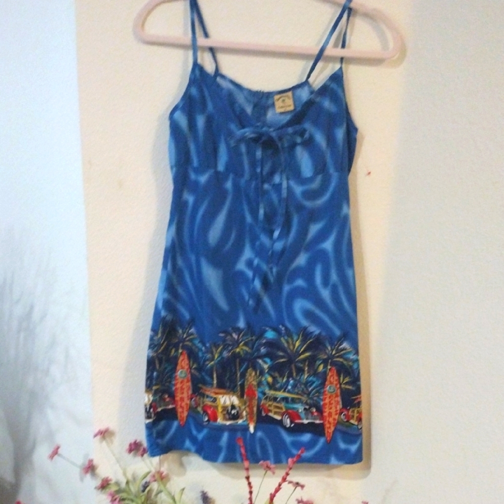 Blue Tropical Print Mini Dress - Unbranded